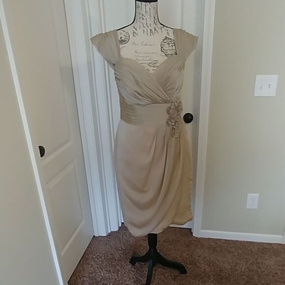 NWT Jade Special Occasion Tiffany Chiffon Khaki Tea Length dress Sz 8 - Picture 2 of 12